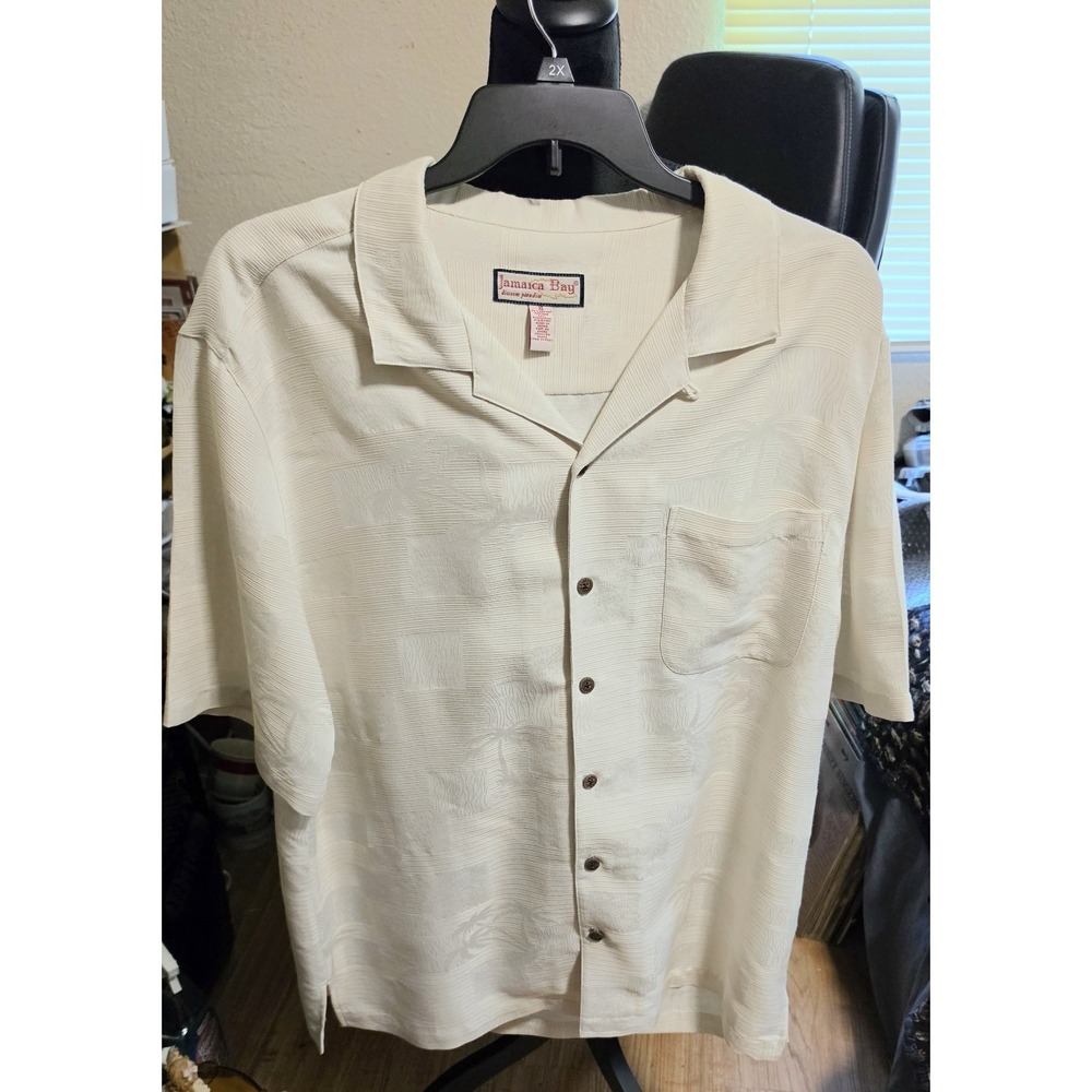 Jamaica Bay Discover Paradise Beige Textured Button Down Shirt XL